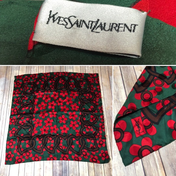 Yves Saint Laurent Accessories - Vintage Yves Saint Laurent YSL Green Red Scarf